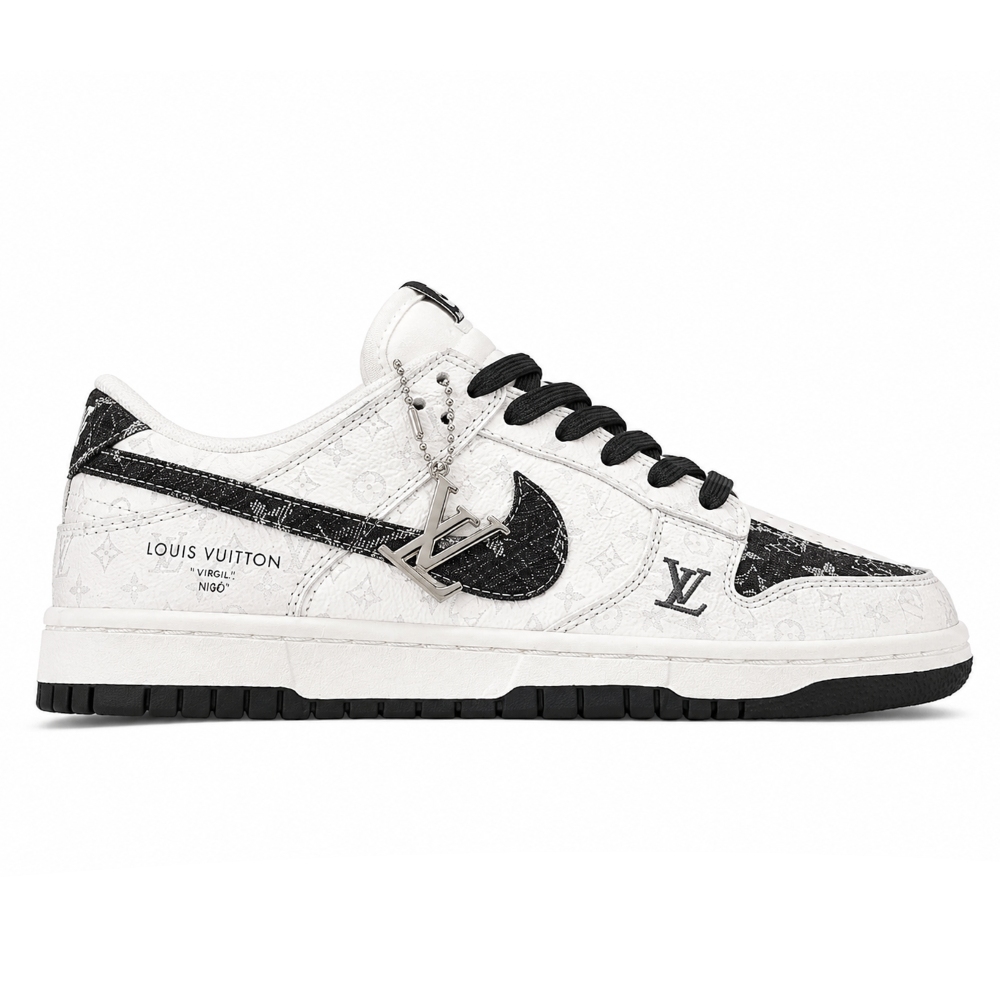LV x Nike Dunk Low Sneaker in Black and White Monogram Canvas