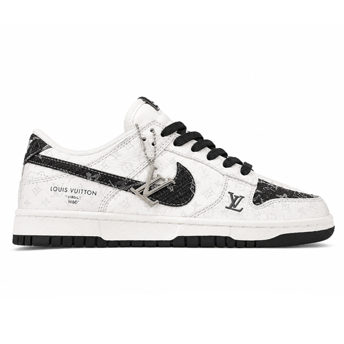 LV x Nike Dunk Low Sneaker in Black and White Monogram Canvas