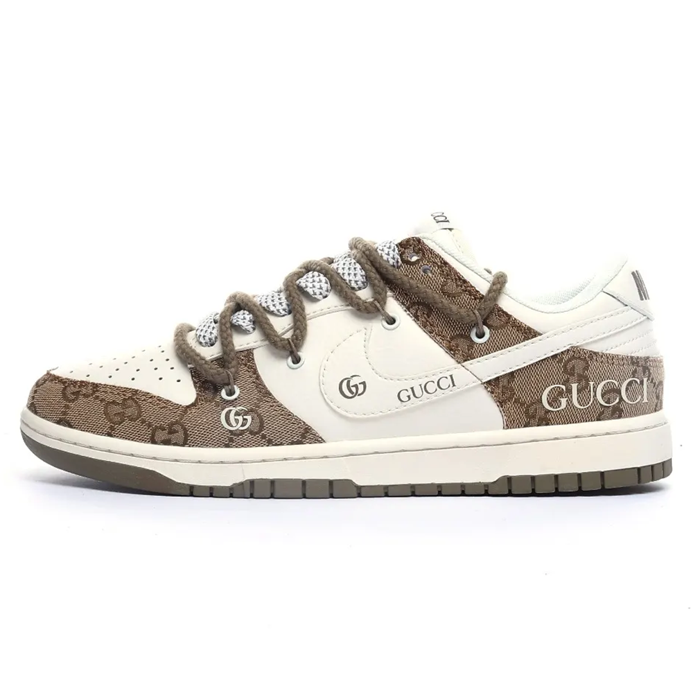 GUCCI X Nike Dunk Low Beige Custom Designer Sneakers