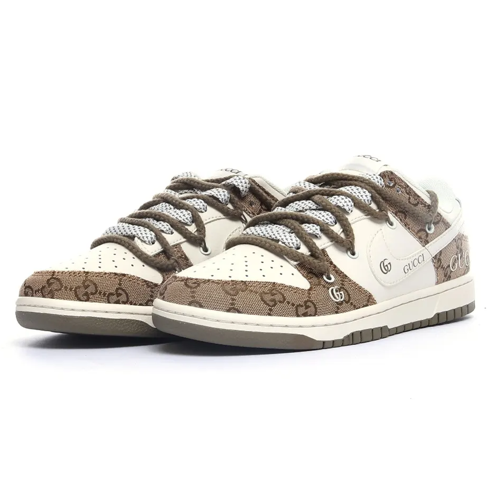 GUCCI X Nike Dunk Low Beige Custom Designer Sneakers