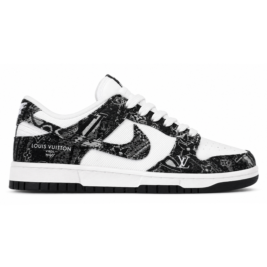 LV x Nike Dunk Low Sneaker in Black and White Monogram Canvas