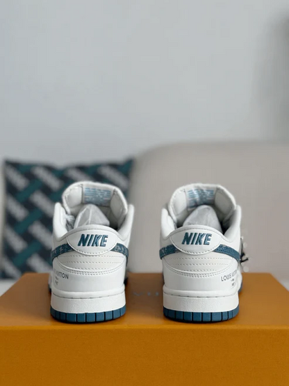 Louis Vuitton LV x Nike SB Dunk Low White Blue Denim Monogram Sneaker
