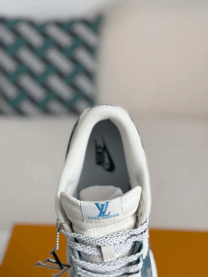 Louis Vuitton LV x Nike SB Dunk Low White Blue Denim Monogram Sneaker