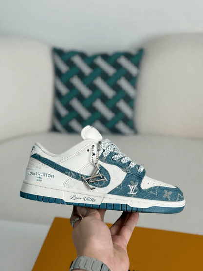 Louis Vuitton LV x Nike SB Dunk Low White Blue Denim Monogram Sneaker