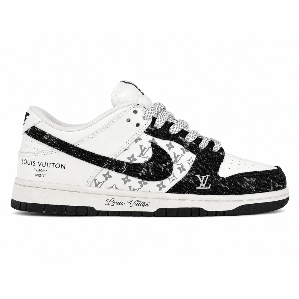 LV x Nike SB Dunk Low White Black Denim Monogram Sneaker