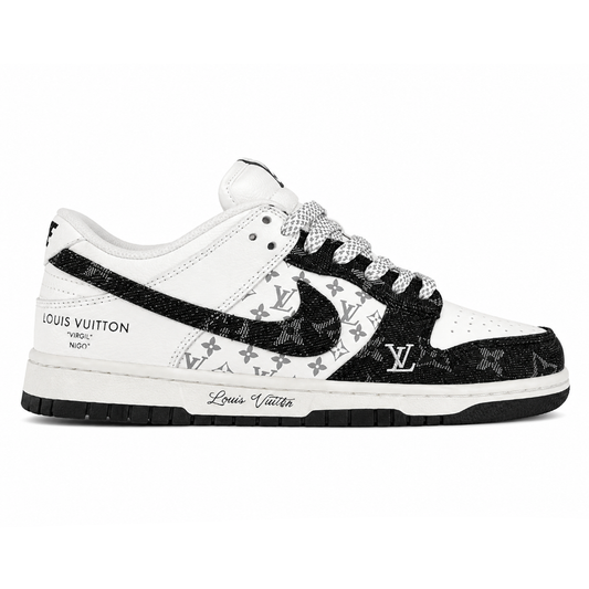 LV x Nike SB Dunk Low White Black Denim Monogram Sneaker