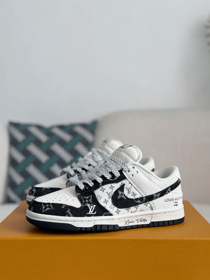 LV x Nike SB Dunk Low White Black Denim Monogram Sneaker
