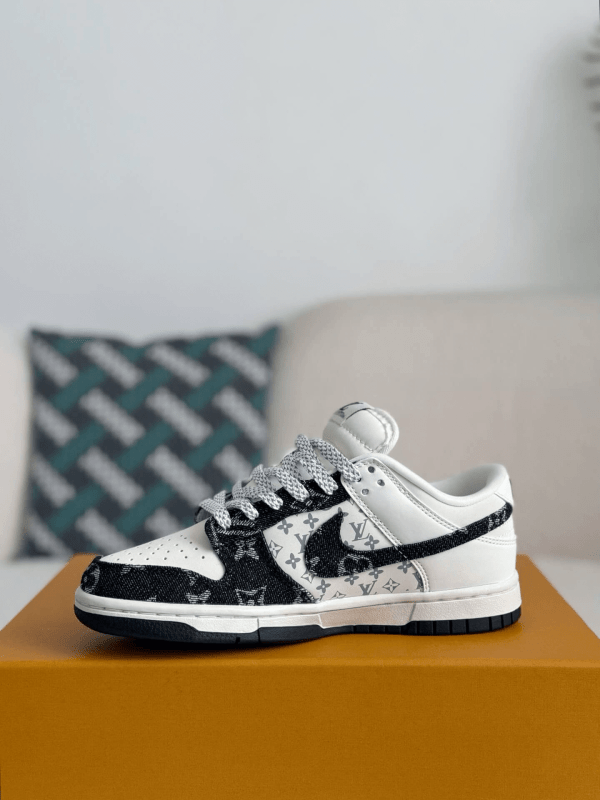 LV x Nike SB Dunk Low White Black Denim Monogram Sneaker