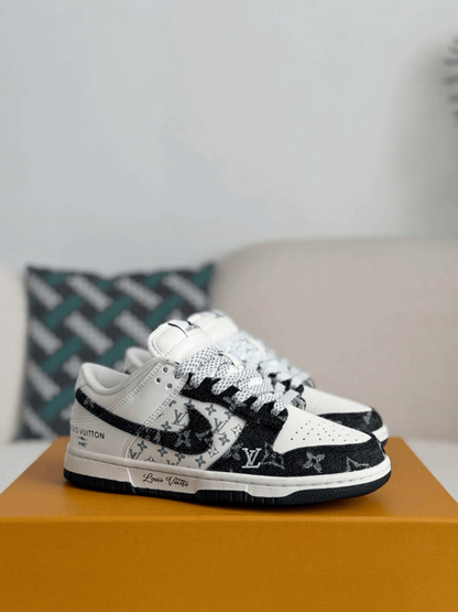 LV x Nike SB Dunk Low White Black Denim Monogram Sneaker