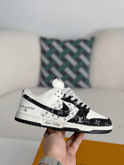 LV x Nike SB Dunk Low White Black Denim Monogram Sneaker