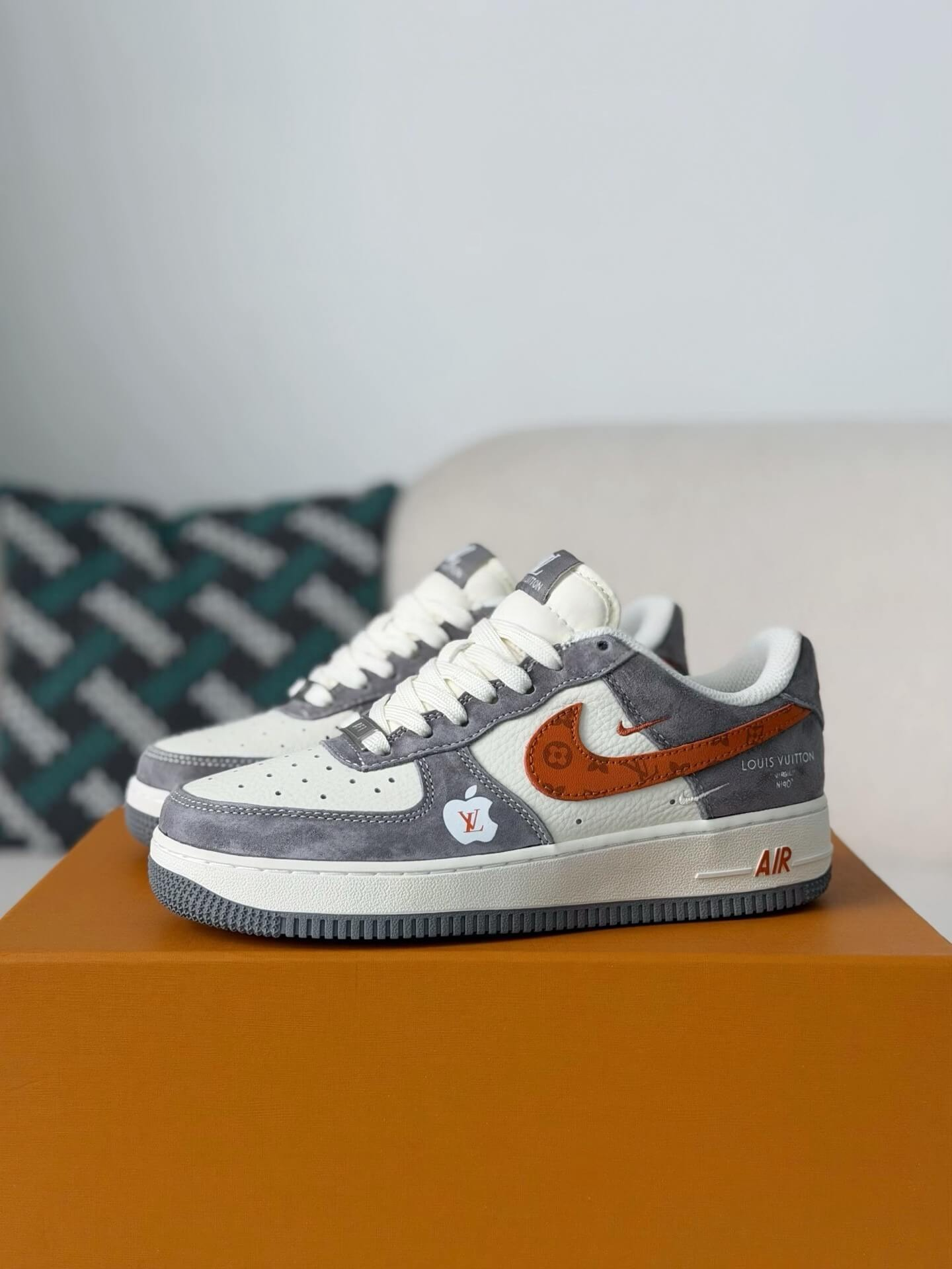 LV x Nike Air Force 1 Low “Grey Monogram Orange Swoosh”
