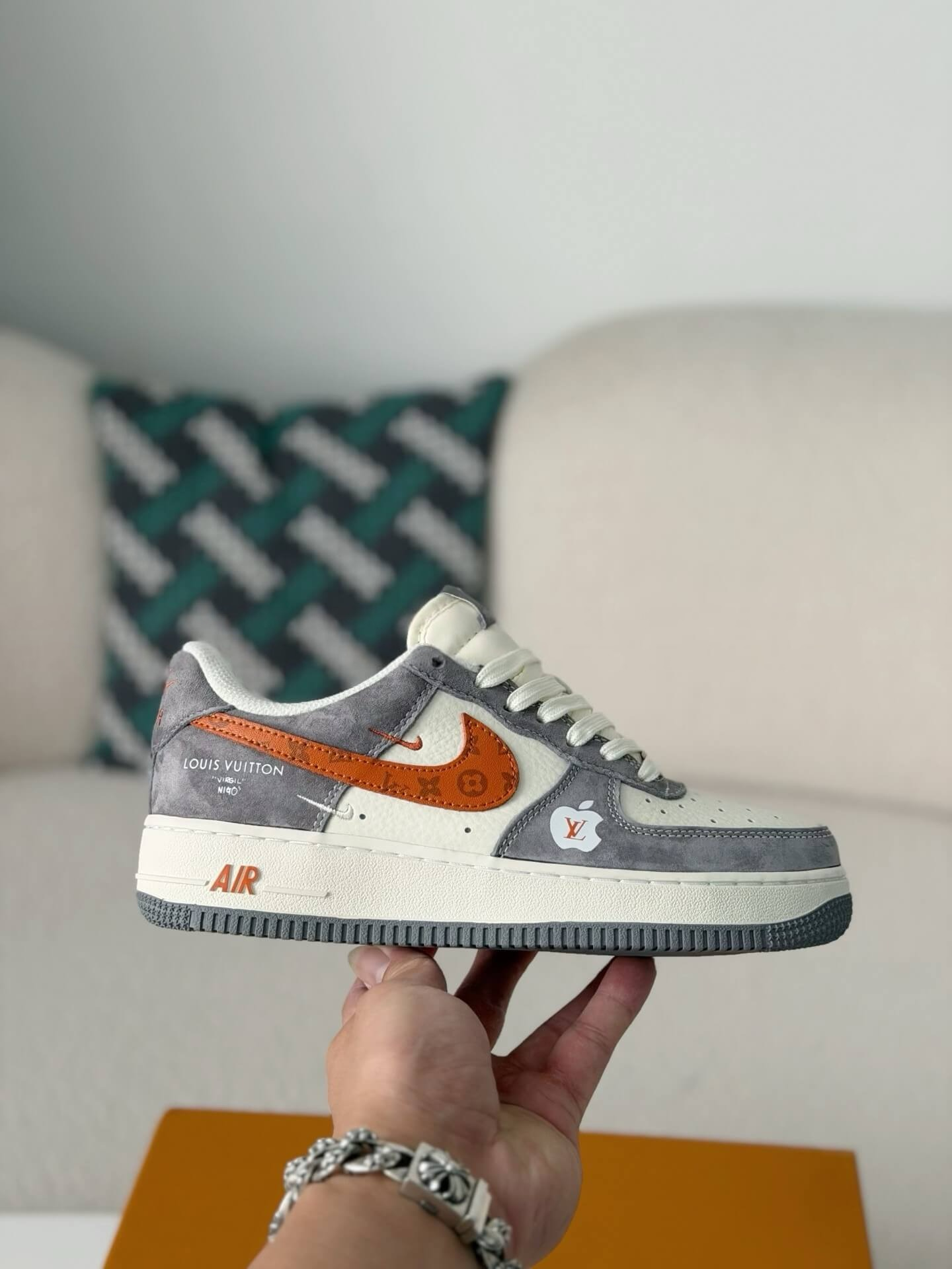 LV x Nike Air Force 1 Low “Grey Monogram Orange Swoosh”
