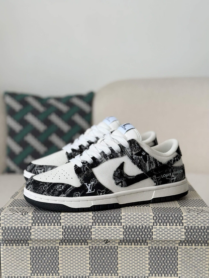 LV x Nike Dunk Low Sneaker in Black and White Monogram Canvas