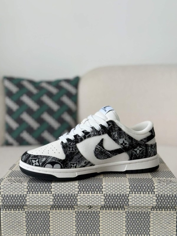 LV x Nike Dunk Low Sneaker in Black and White Monogram Canvas
