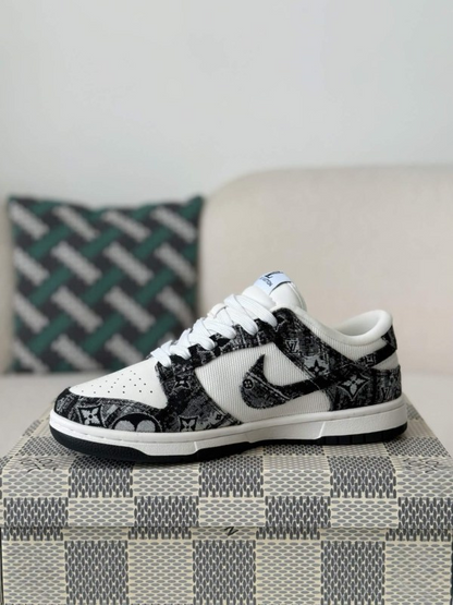 LV x Nike Dunk Low Sneaker in Black and White Monogram Canvas