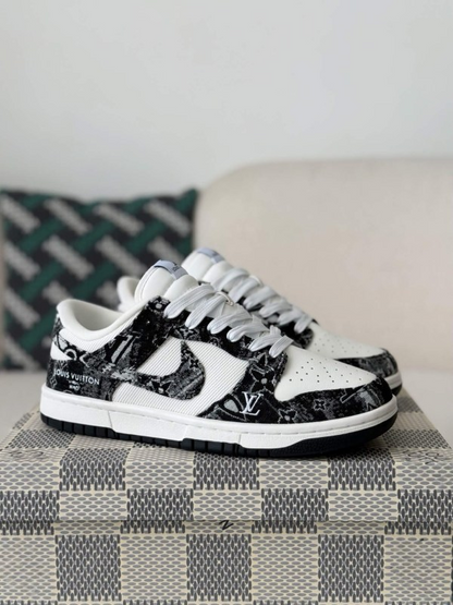 LV x Nike Dunk Low Sneaker in Black and White Monogram Canvas