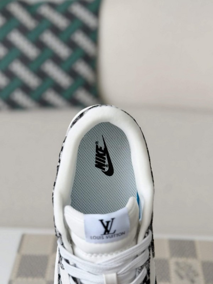 LV x Nike Dunk Low Sneaker in Black and White Monogram Canvas
