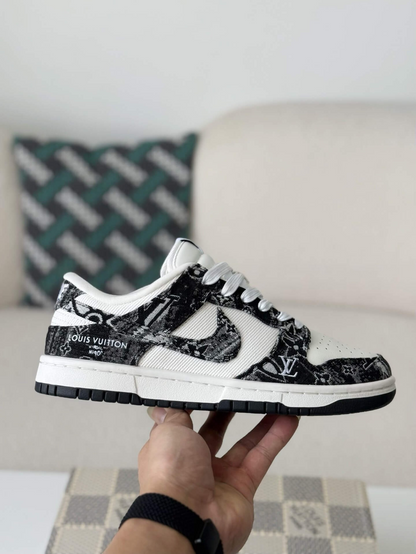 LV x Nike Dunk Low Sneaker in Black and White Monogram Canvas