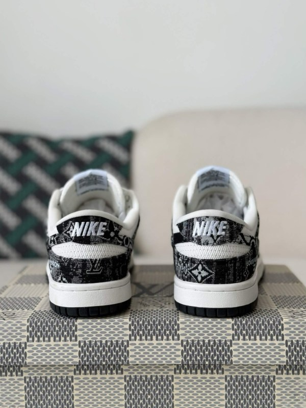 LV x Nike Dunk Low Sneaker in Black and White Monogram Canvas