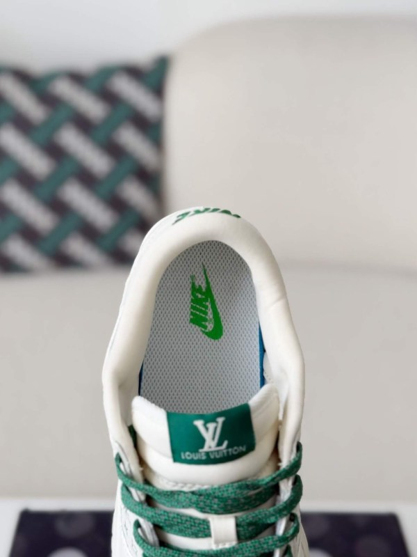 LV x Nike Dunk Low Sneaker in White and Green Monogram Canvas