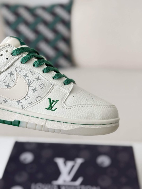 LV x Nike Dunk Low Sneaker in White and Green Monogram Canvas