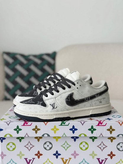 LV x Nike Dunk Low Sneaker in Black and White Monogram Canvas