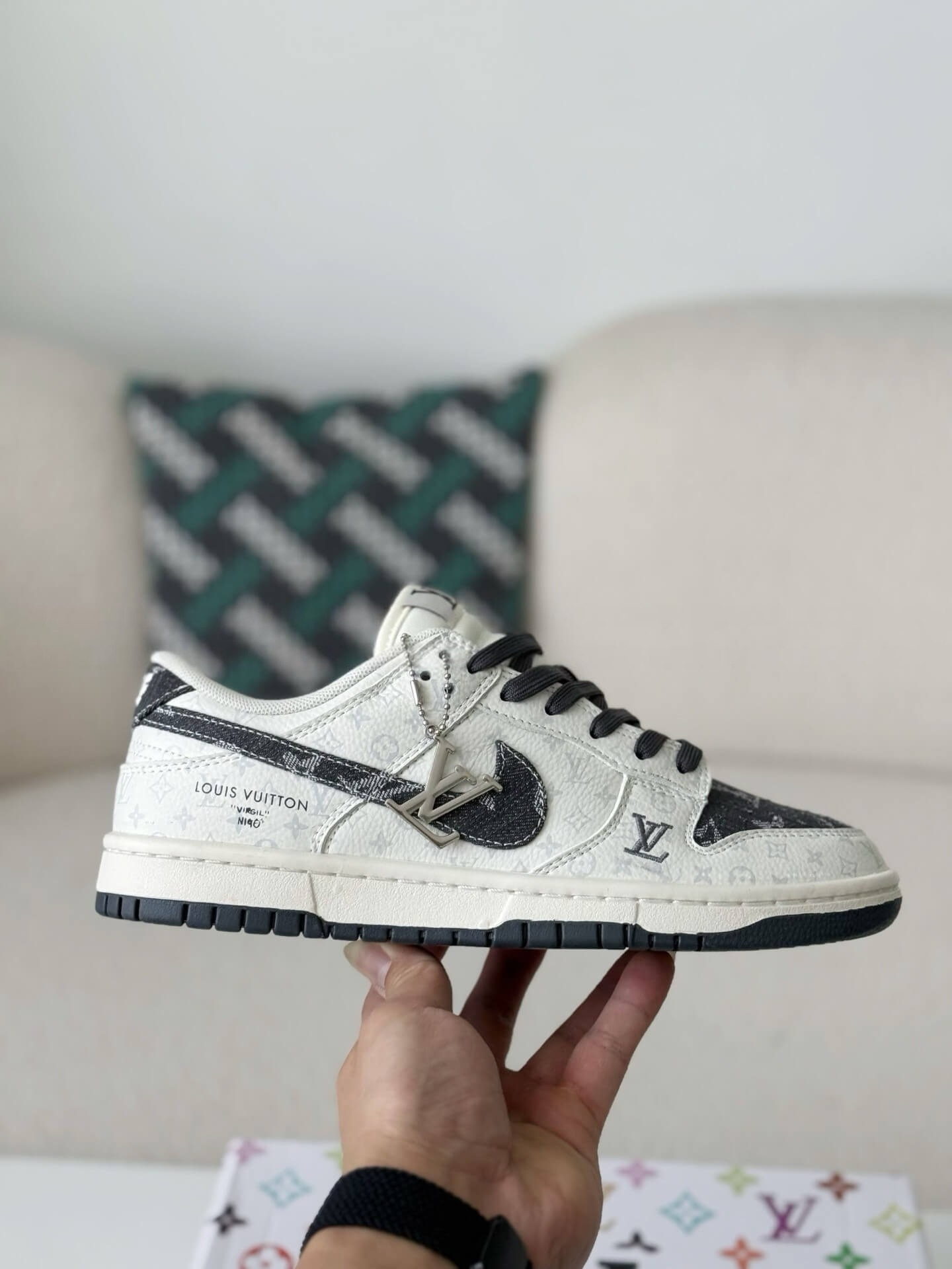LV x Nike Dunk Low Sneaker in Black and White Monogram Canvas