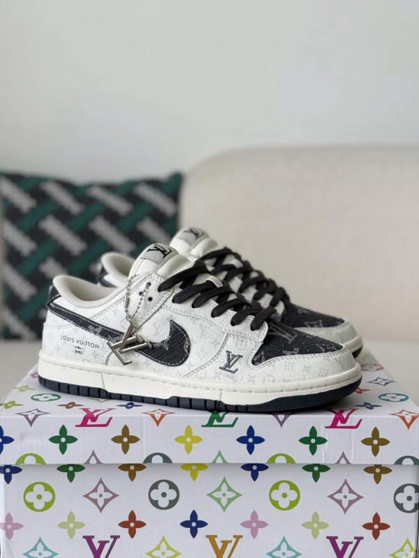 LV x Nike Dunk Low Sneaker in Black and White Monogram Canvas