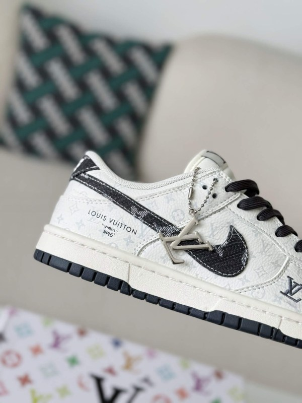 LV x Nike Dunk Low Sneaker in Black and White Monogram Canvas