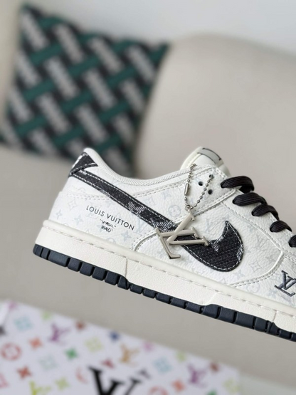 LV x Nike Dunk Low Sneaker in Black and White Monogram Canvas