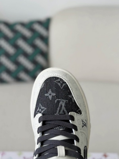 LV x Nike Dunk Low Sneaker in Black and White Monogram Canvas