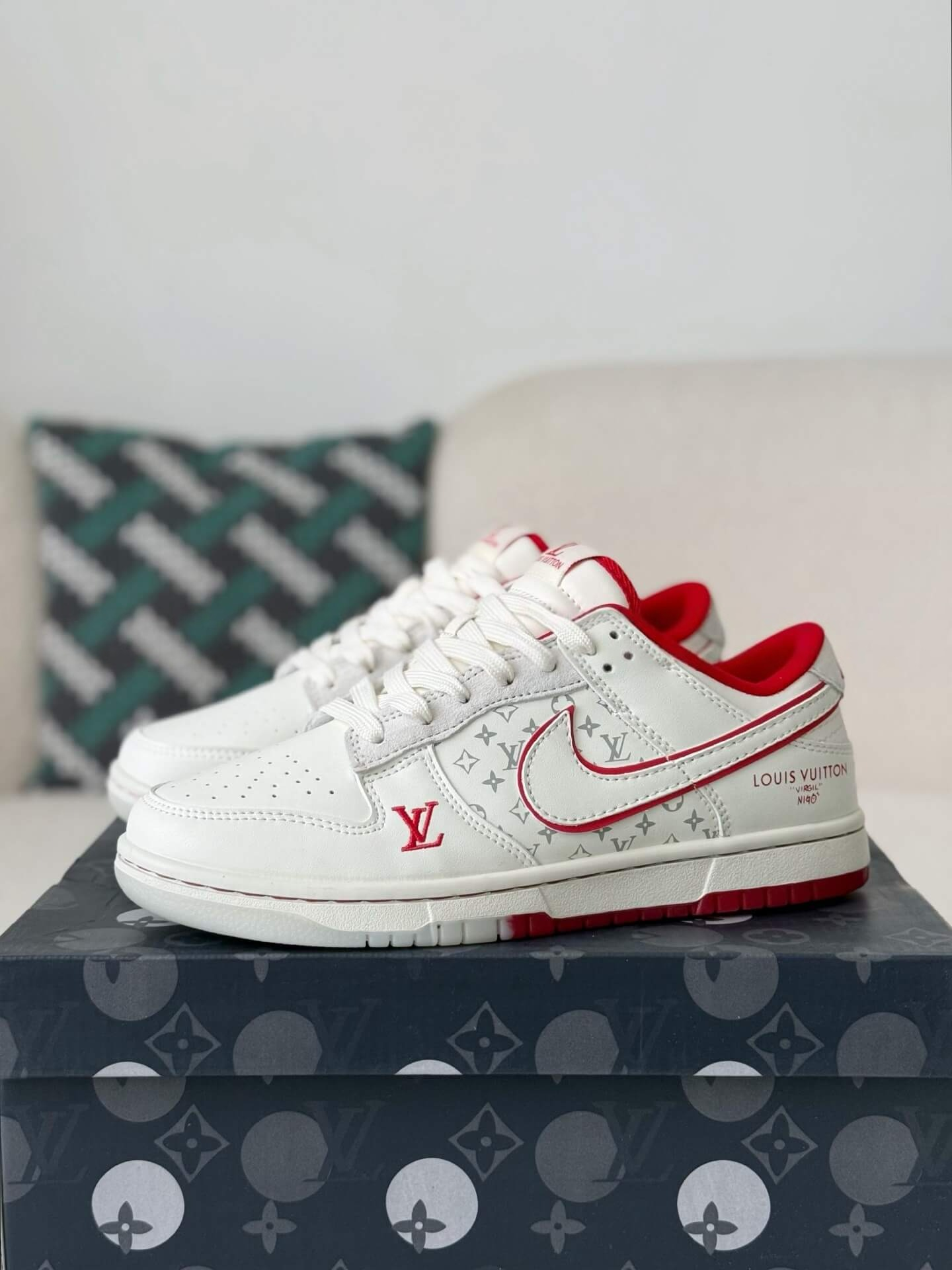 LV x Nike Dunk Low “Nike By You” Custom Sneaker Red White
