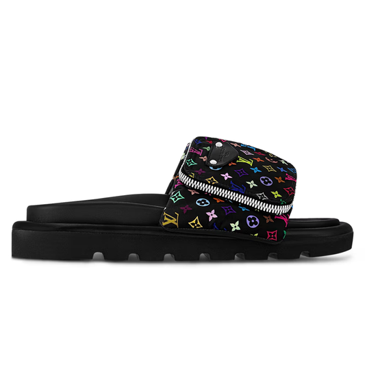 LV Pool Pillow Flat Comfort Mule  x "Takashi Murakami" Black Multicolor